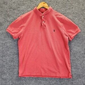 J Crew Polo Shirt Mens Large Coral Red Embroidered Surfer Cotton Short Sleeve
